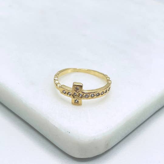 Luxus Accessories – wholesale Ring med flera stenar – 18 k guld fylld Micro Cubic Zirconia Cross Design Ring