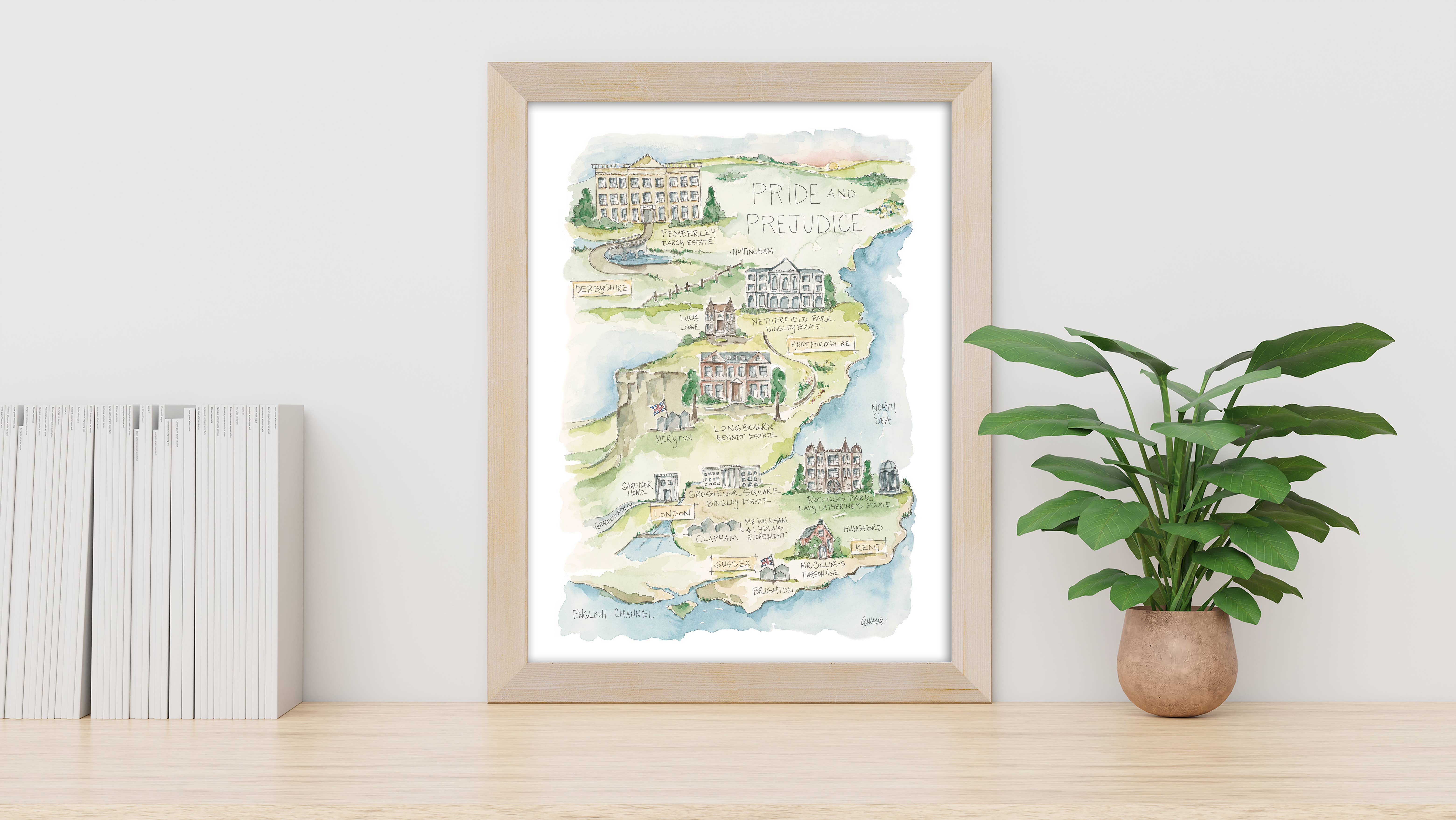 Elizabeth Wade Studio - Wholesale Art Print - Pride and Prejudice Watercolor Story Map Art Print2