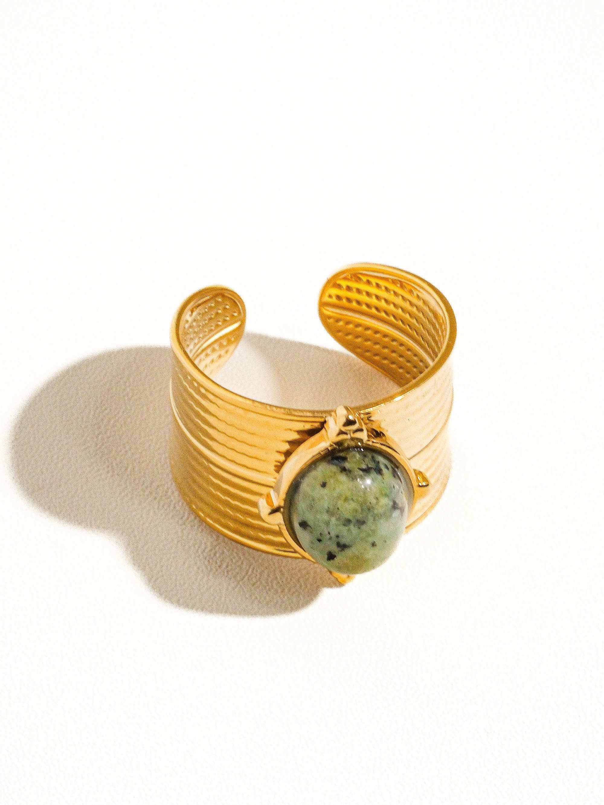 Green Oasis 18K Gold Non-Tarnish Stone Bold Adjustable Ring for wholesale on Faire2