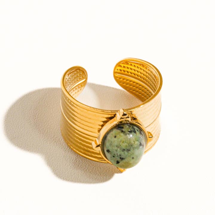 Green Oasis 18K Gold Non-Tarnish Stone Bold Adjustable Ring for wholesale on Faire2