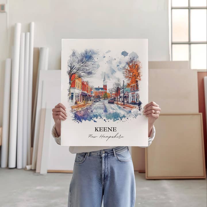 Premium Travel Art - Wholesale Art Print - Keene NH Wall Art, Keene Print, New Hampshire Watercolor Art, Keene NH Gift, Travel Print, Travel Poster, Housewarming Gift