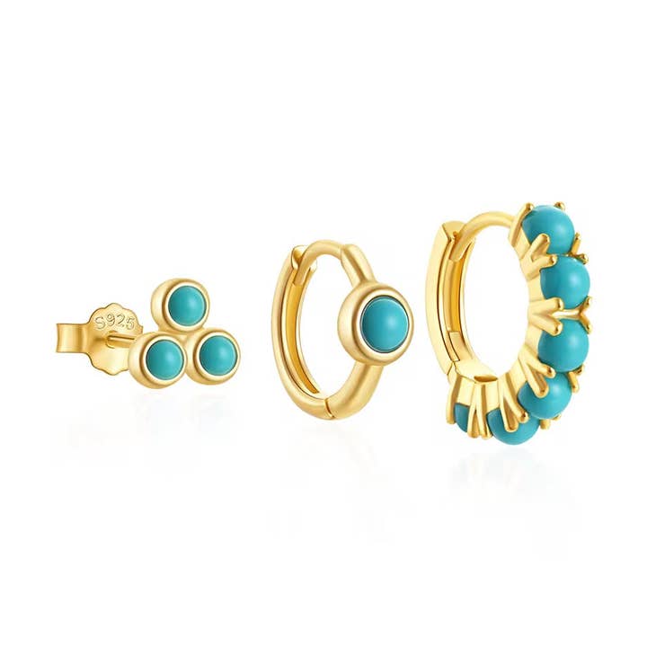Turquoise Glow – 3-Piece Hoop & Stud Earring Set (Pre-Order) for wholesale by Georgina Nicol