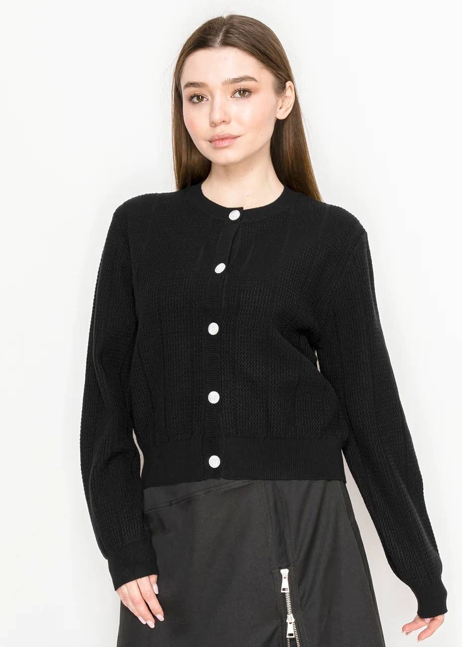 Yal New York - Wholesale Cardigan - Women's - Black Crewneck Knit Cardigan