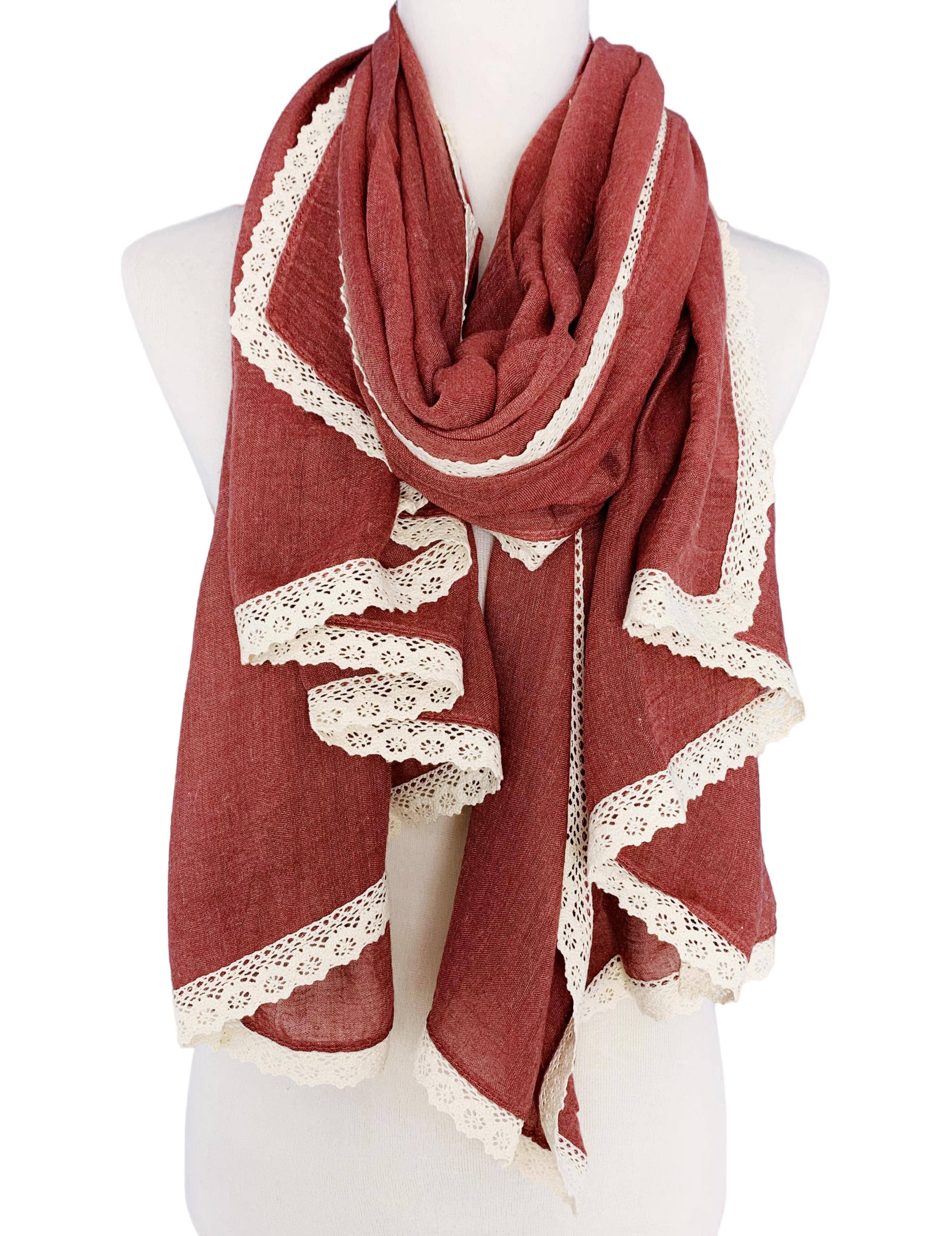 JC Sunny Fashion – wholesale Halsduk - Dam – 12 Färger-Överdimensionerad Lace-Trim Solid Scarf9