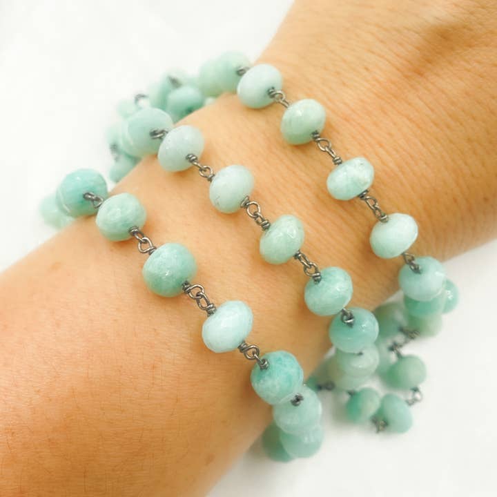 Amazonite Oxidized Wire Chain. AMZ20 for wholesale by Tresor Jewelry Inc.