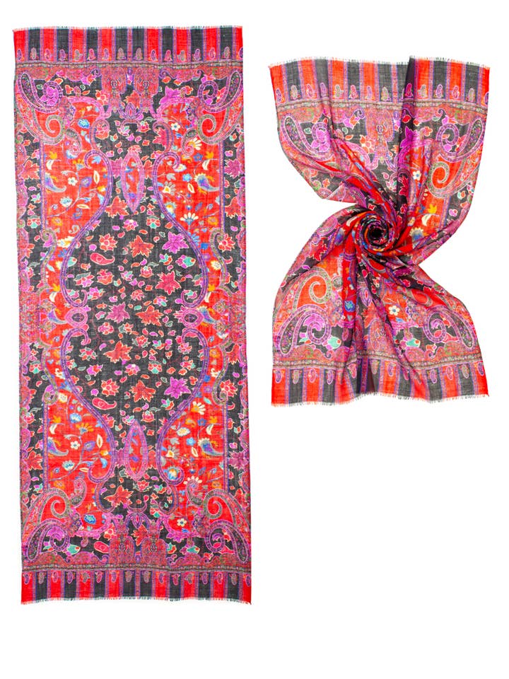 Ayfee cashmere og blomster tørklæde 90% uld, 10% silke, lavet i Indien for engroshandel hos Ayfee