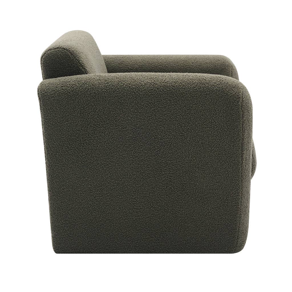 HomeRoots - Vente Chaises - Fauteuil rembourré en bouclé vert olive de 31" avec coussin décoratif4