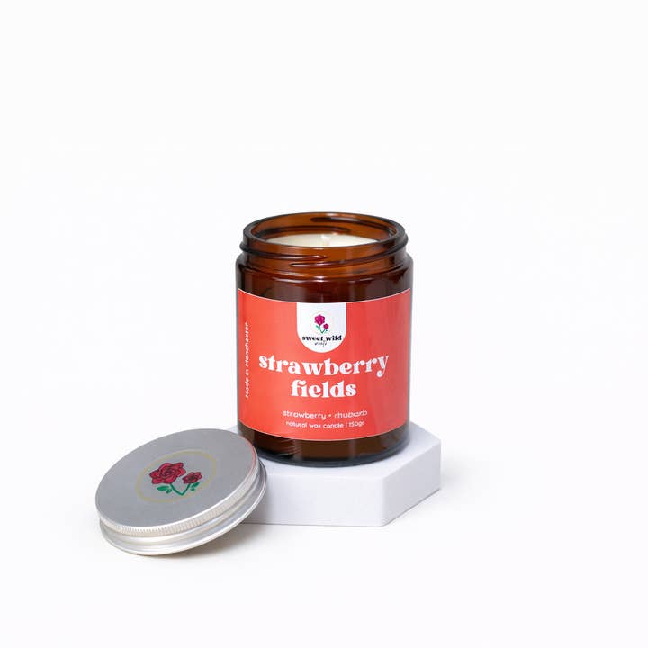 Amber Jar Candle – Strawberry & Rhubarb | Strawberry Fields for wholesale by Sweet Wild Scents