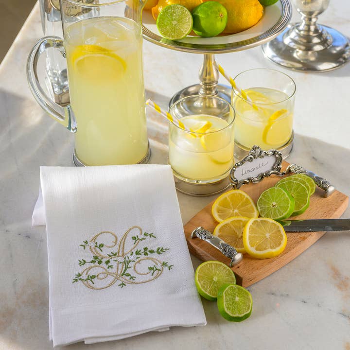 Arte Italica & Crown Linen Designs - Wholesale Tea Towel - Floral Monogram Towel - New22