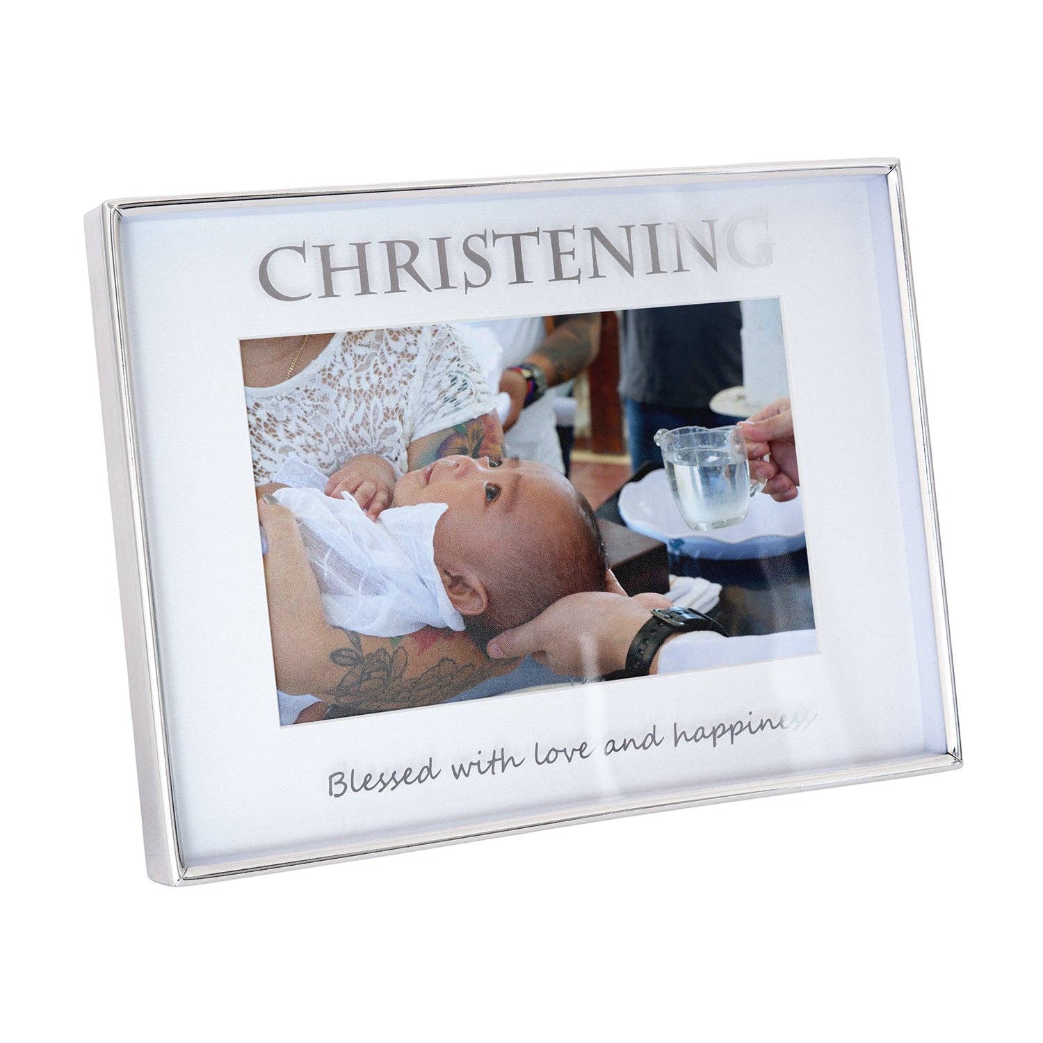 Happy Homewares – wholesale Picture frame – Contemporary Silver Plated Christening 4x6 Picture Frame for Wall or Table2