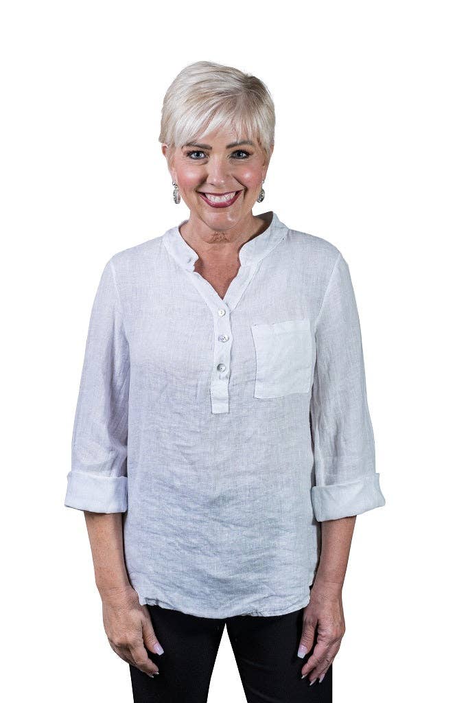 TINA Stephens Italy/Tees By Tina – Túnica - Mulher por atacado – Destino Linho Henley Top (BQ158)36