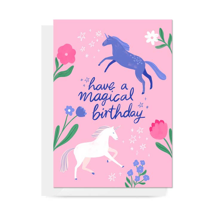 Unicorns "Have a Magical Birthday" Greeting Card for wholesale by Carla Ellis Creative