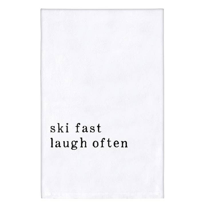 Angle - Wholesale Tea Towel - Face To Face Thirsty Boy Towel - Ski Fast. Laugh Often.