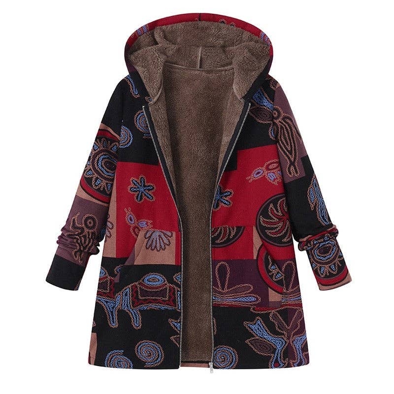 FurDecoration - Wholesale Jacket - Women's - Vintage Floral Print Hooded Long Sleeve Jacket7