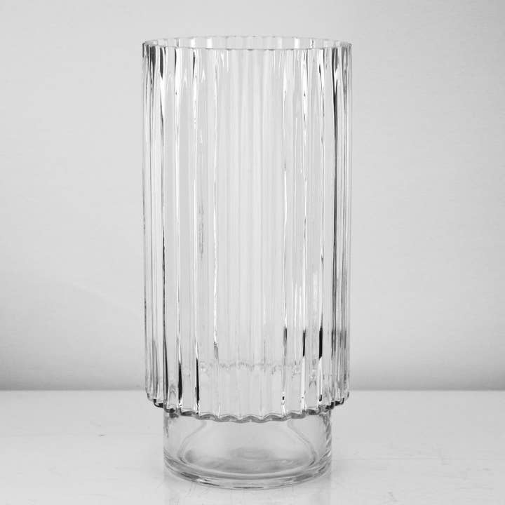 Glass Fluted Vase, Clear for wholesale on Faire