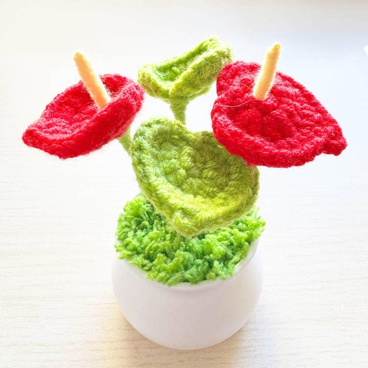 Handmade Crochet Laceleaf Pot | Anthurium | Red Green Yellow | Decorative Plants | Home Decor | Christmas | Holiday Decoration for wholesale by PinkLadyWorkshop