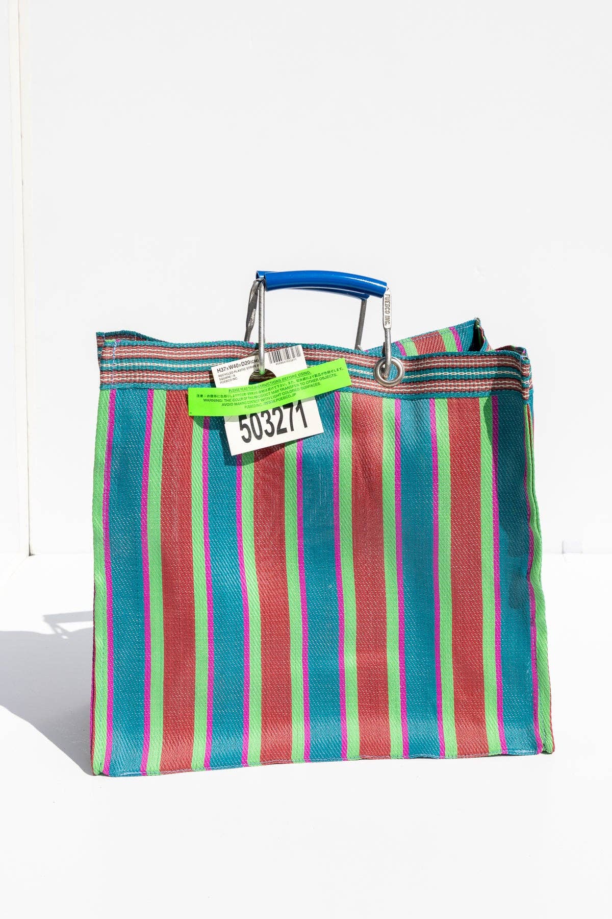 Puebco - Wholesale Grocery/Shopping Bag - RECYCLED PLASTIC STRIPE BAG - Square14
