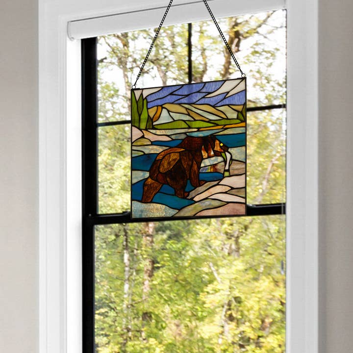 River of Goods - Wholesale Suncatcher - 14"H Brown Bear Stained Glass Window Panel4