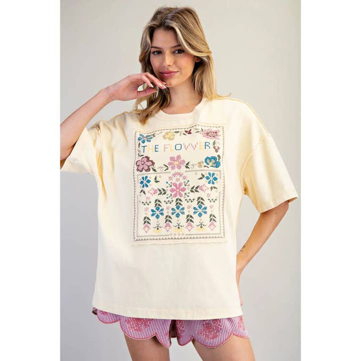 NOVA T-shirt Gráfica com Padrão de Flores Lavada Suave por atacado de STYLE USA