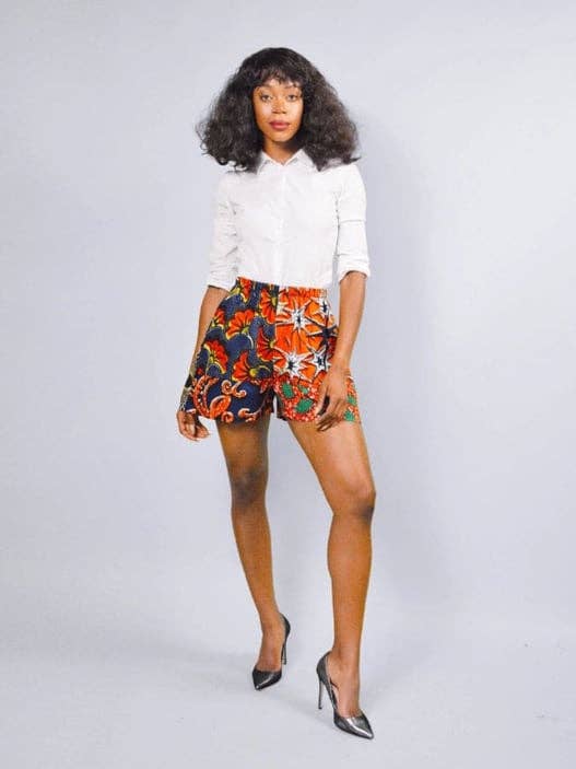 Calções Mulher Elie Amarelo Flare African Print por atacado de Sosome