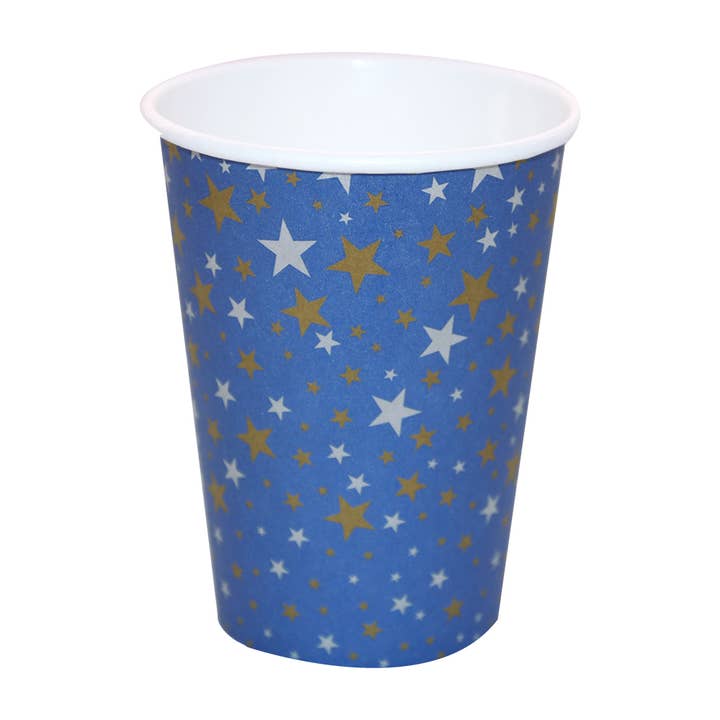 Golden Stars/ Blue Paperboard Cup Set (8 count) for wholesale by MI FIESTA