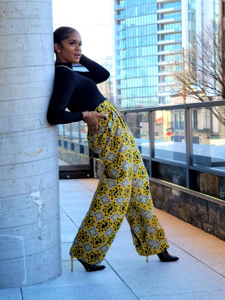 Sai Wide Leg Pants (Black & Yellow) for wholesale by Yeli Bana