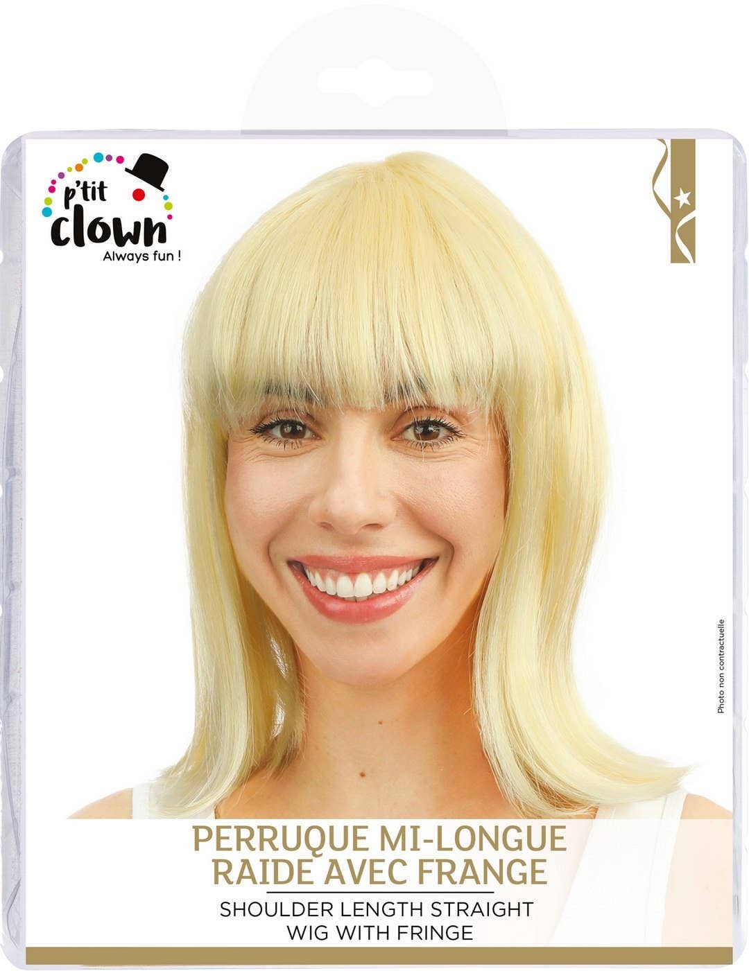 P'tit Clown - Wholesale Costume - Unisex - Medium-Length Straight Wig With Bangs - Blonde