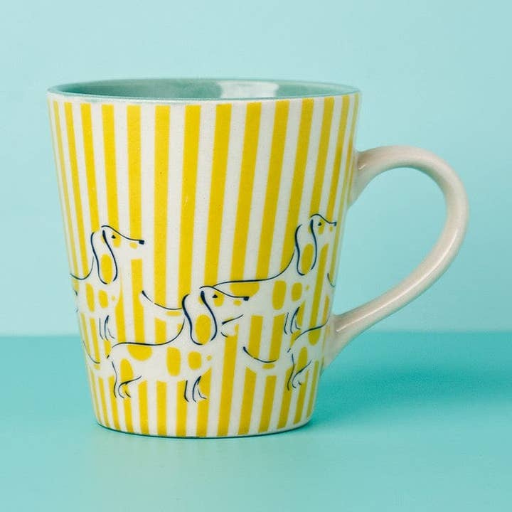 Cat Stripe Coffee Mug- Yellow,  4.7 X 3.3 x 3.70 Inches  for wholesale by Casa Amarosa
