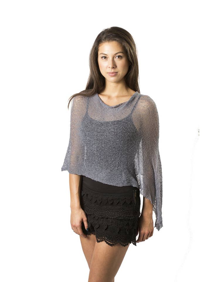 Bali Prema - Vente Poncho – femme - Châle poncho d'été en tricot - Housse de plage bohème pour robe en bleu jean
