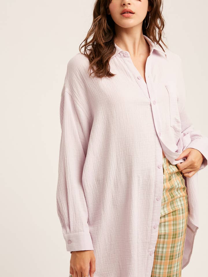 Robe chemise en coton texturé à boutons LD0950 pour la vente par Listicle