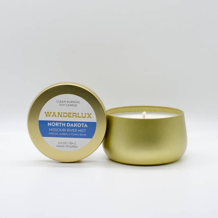 Wanderlux North Dakota Missouri River Mist 6,5 ounce sojakaars voor wholesale door Wanderlux Candles