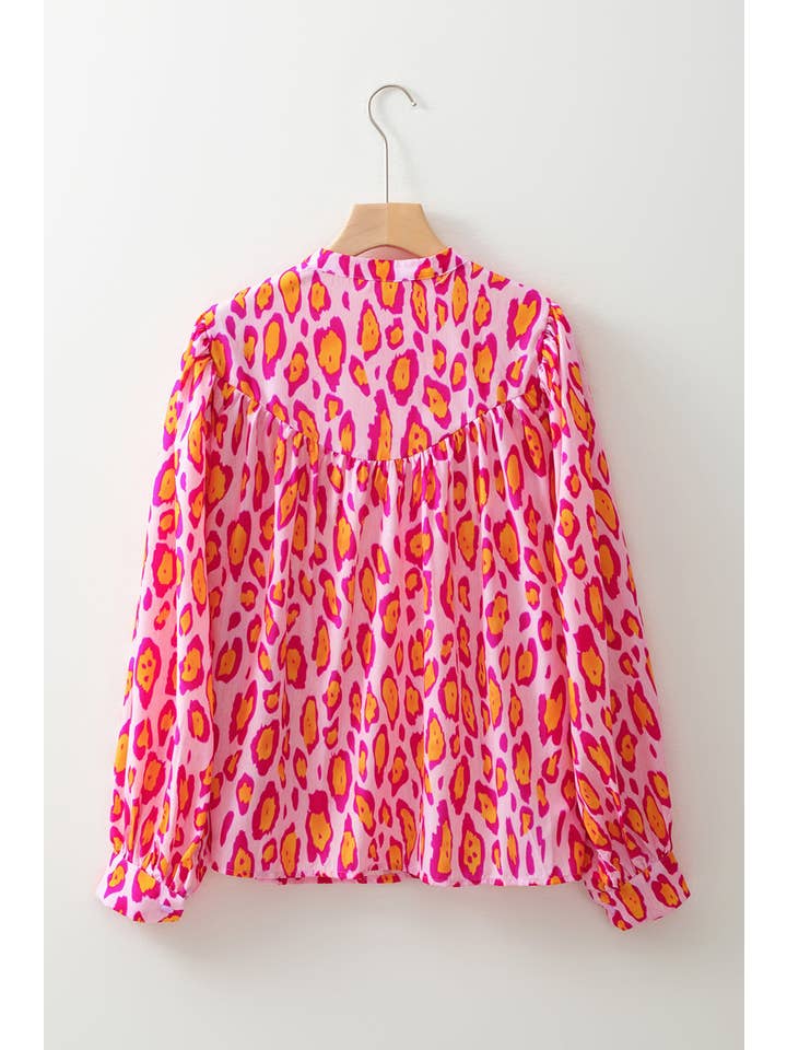 Rose Röd Leopard Ballongärm Oversize Skjorta för wholesale på Faire