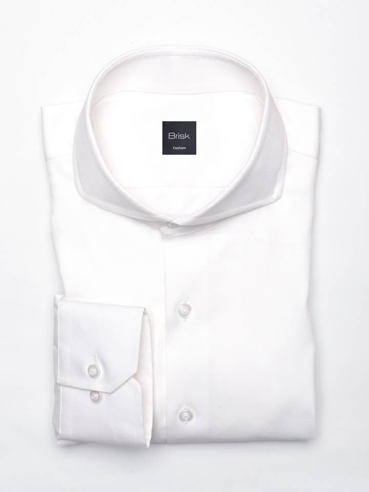 Pearl White Twill Pima Cotton Shirt - Cutaway Extreme Collar for wholesale by BRISK