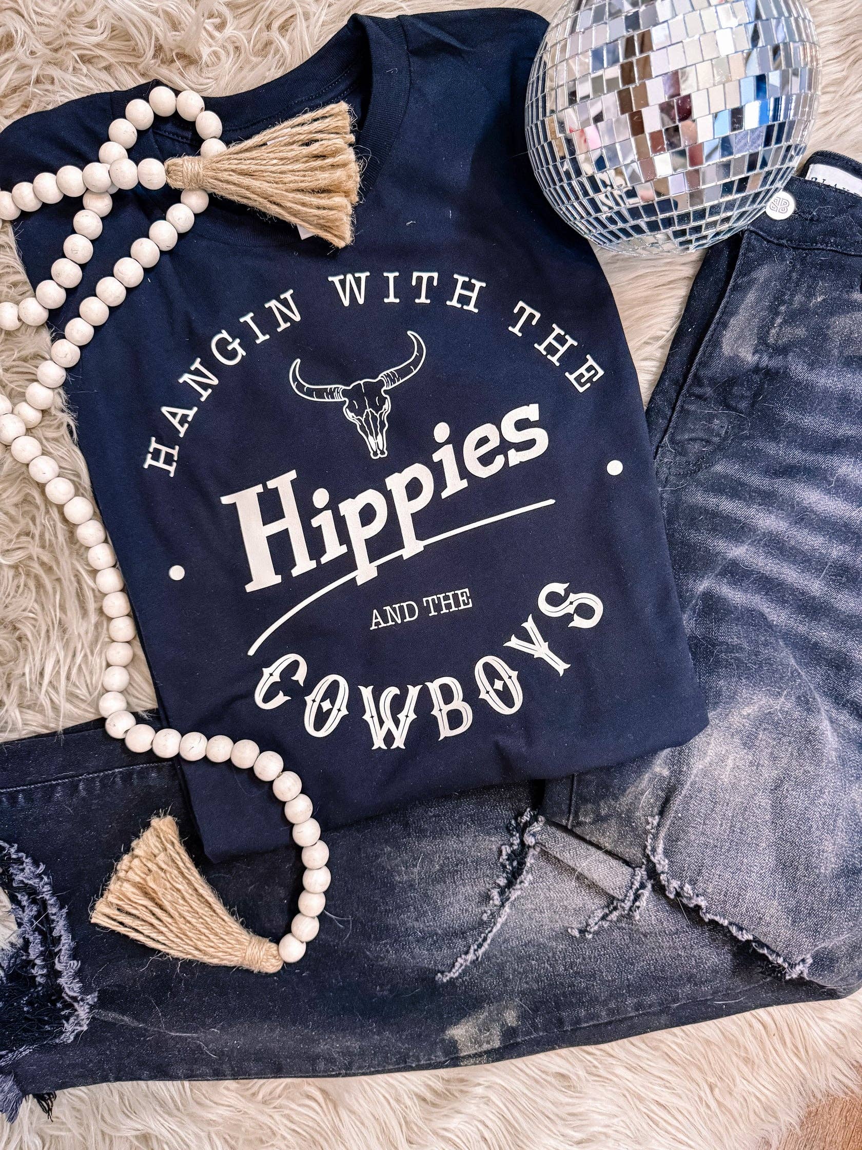 ZZ Threadz - Wholesale Screen Printed T-Shirt - Women's - Hangin with the Hippies & The Cowboys Western Graphic Tee0