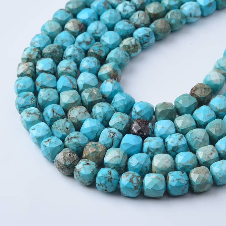 AAA Candelaria Turquoise Faceted Cube Gemstone Beads TUQ076 for wholesale by Beads Creation