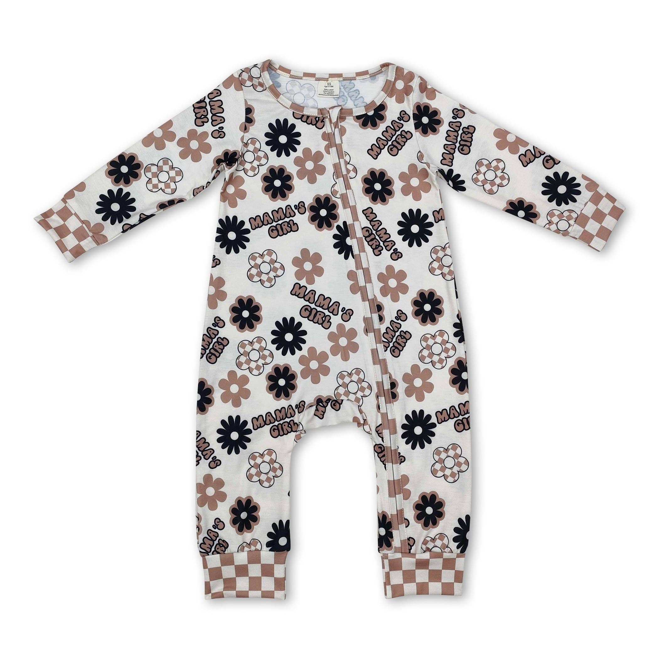 Yawoo Garments - Wholesale Jumpsuit - Baby - Mama's girls floral plaid baby zipper romper