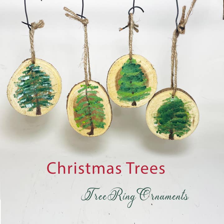 Hand-painted Christmas Tree 3 in round Tree Ring Ornaments for wholesale by Zen Pots