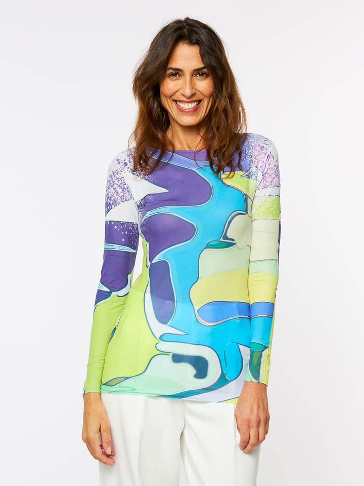AMB Designs - Wholesale Knit Top - Women's - Aqua Waves Raw Edge Second Skin Top