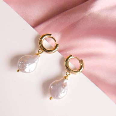 Brincos Pendentes Barrocos Pérola Celeste Brilhante por atacado de Pompon La Tulipe