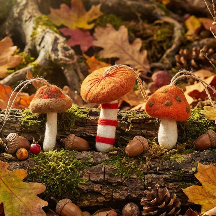Handmade Felt Wild Foraged Mushrooms (Set of 3) Decorations for wholesale by Felt So Good
