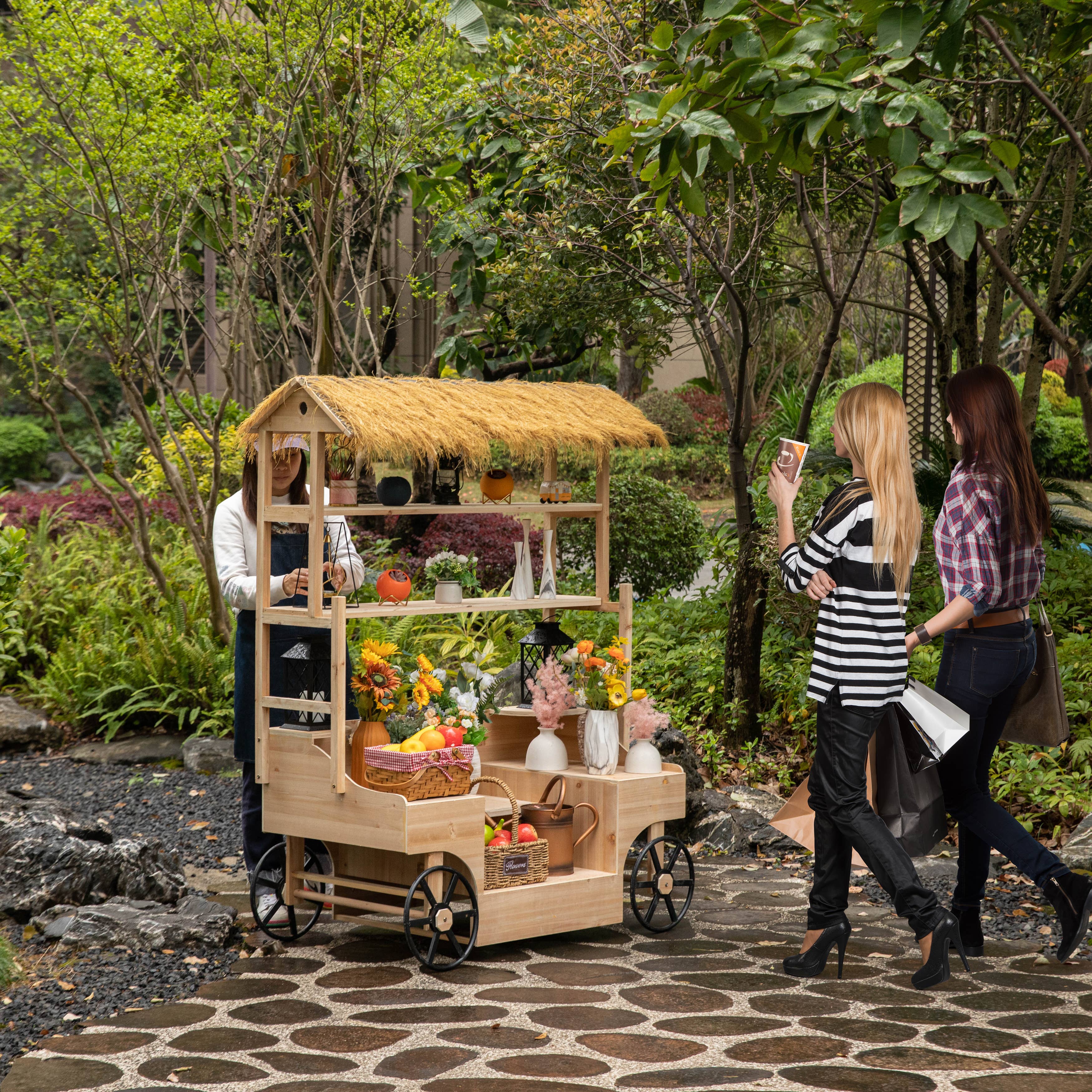 Quickway Imports - Wholesale Outdoor Ornament/Decor - Vintiquewise Versatile Multi-Tier Wooden Rolling Cart3