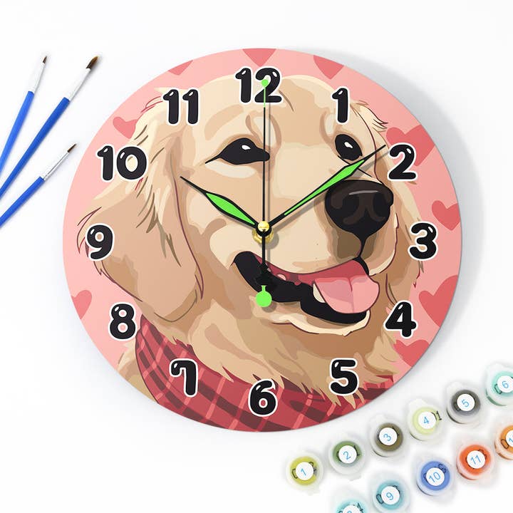 Paint the Moment – Golden Pup Clock Kit for wholesale by Paint Your Numbers