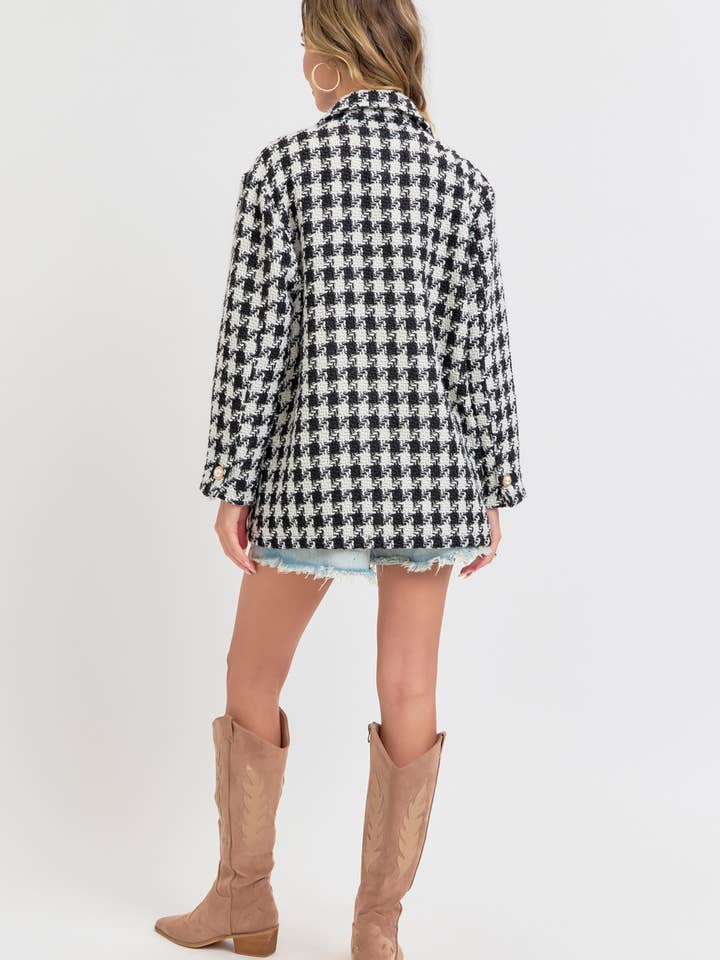 BLACK WHITE HUNDSTOOTH TWEED OUTERWEAR/BLAZER for wholesale on Faire13