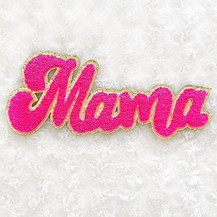 11" MAMA- Chenille Patch HOT Pink & Gold for wholesale by TEELUX
