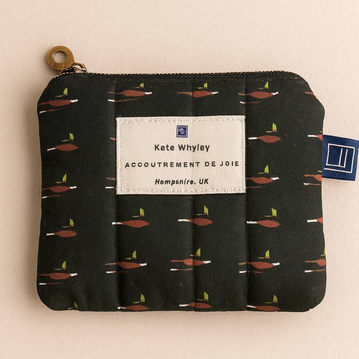 Dark green festive Pheasant print design accessories pouch 3 sizes for wholesale by Kate Whyley