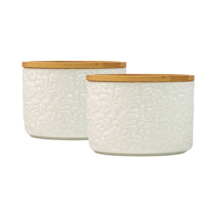 Embossed Floral Salt Cellar, White, Set of 2 for wholesale by 10 Strawberry Street