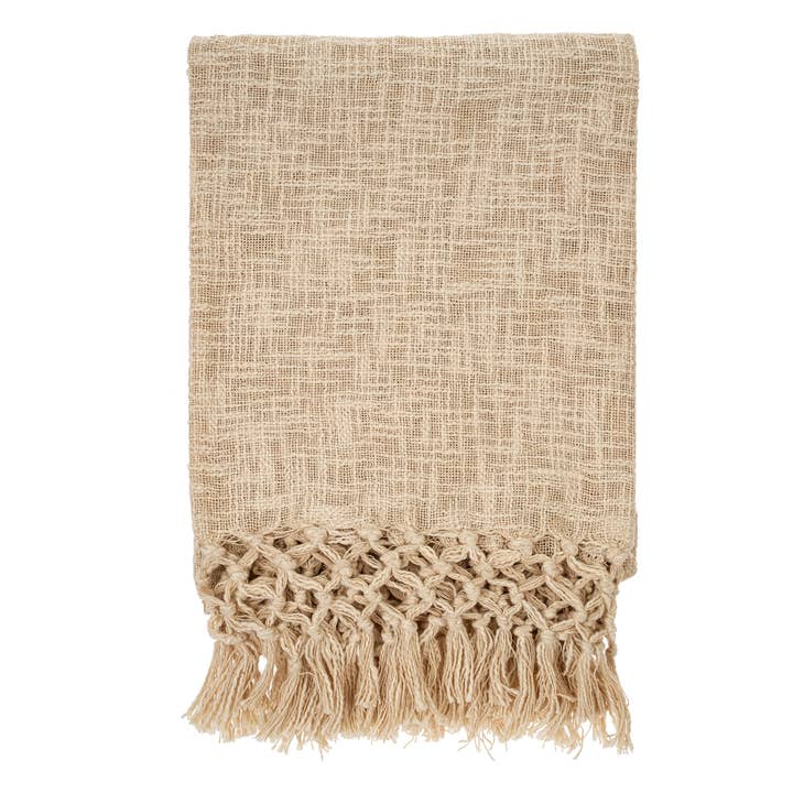 Indaba Trading - Wholesale Throw Blanket - Braided Tassel Throw, Off White