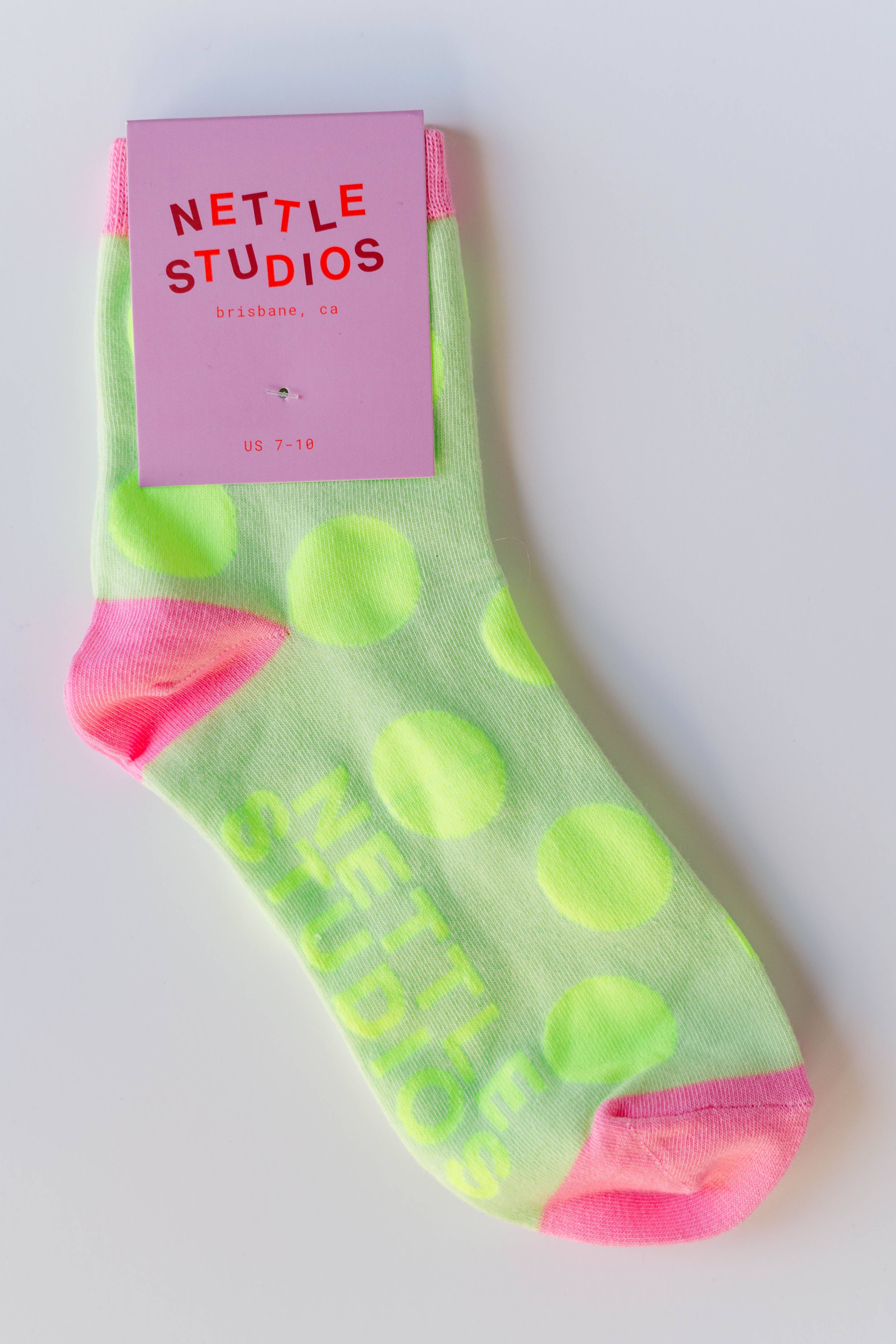 Nettle Studios - Wholesale Socks - Women's - Women’s Spring Novelty Cotton Neon Yellow Dot Ankle Socks1