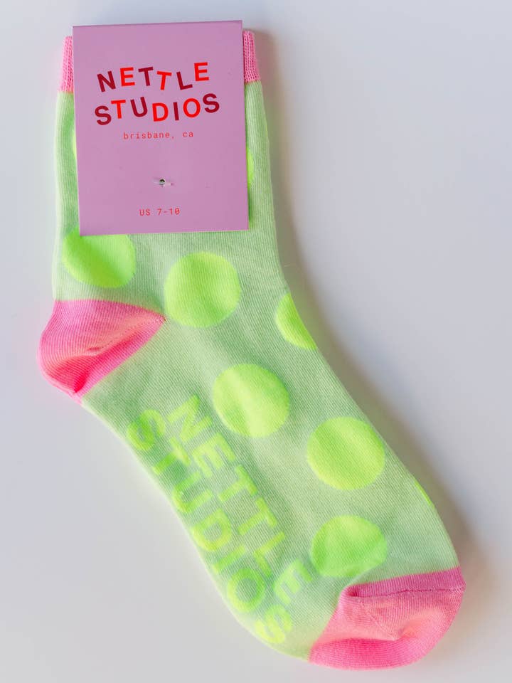 Nettle Studios - Wholesale Socks - Women's - Women’s Spring Novelty Cotton Neon Yellow Dot Ankle Socks1