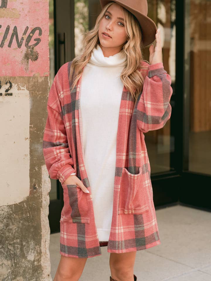 Phil Love - Wholesale Kimono - Women's - T872F02 - Preppy Plaid Loose-Fit Women's Kimono Cardigan12